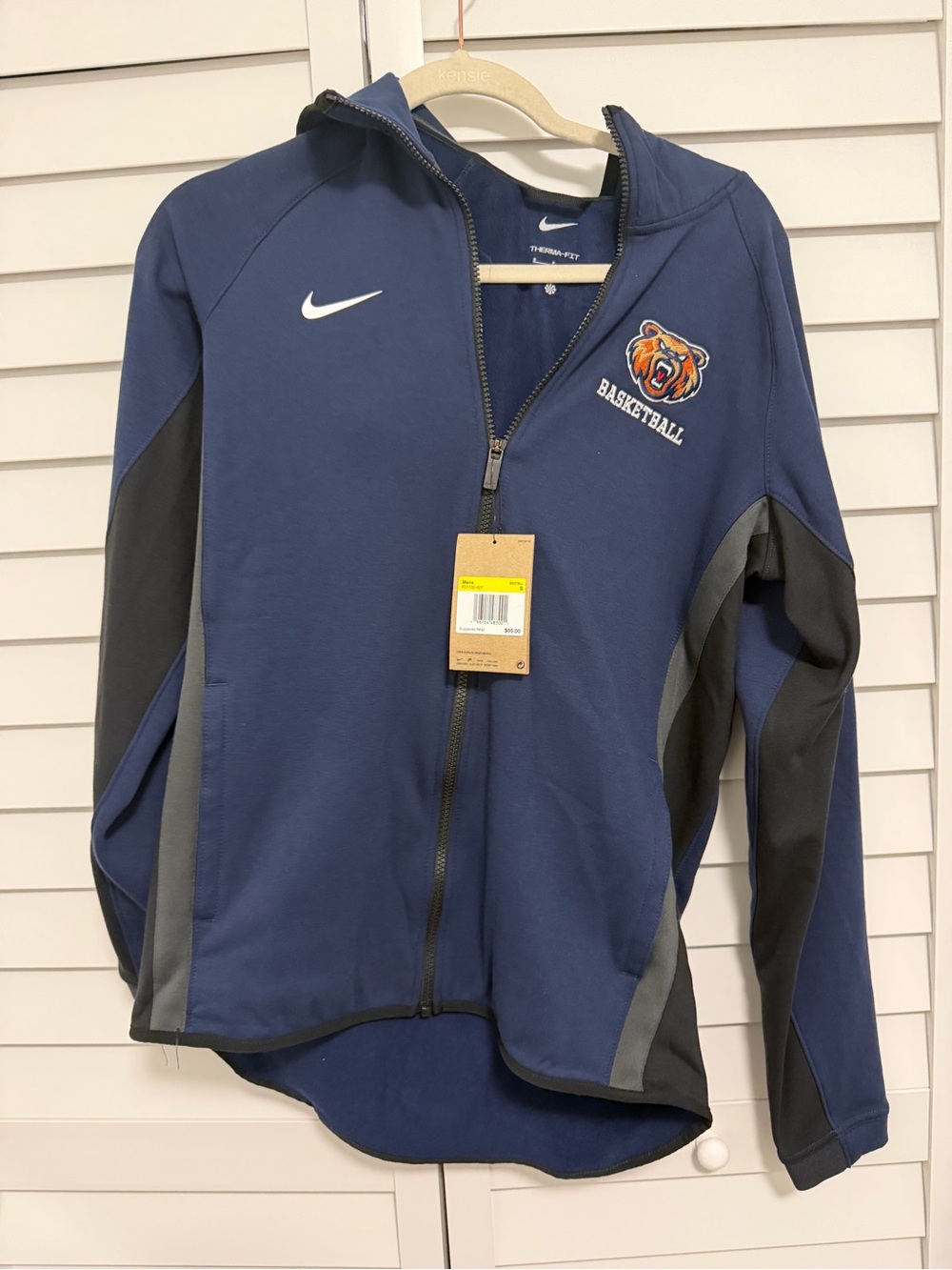 Nike Men’s Navy and Gray Basketball Full-Zip Hoodie